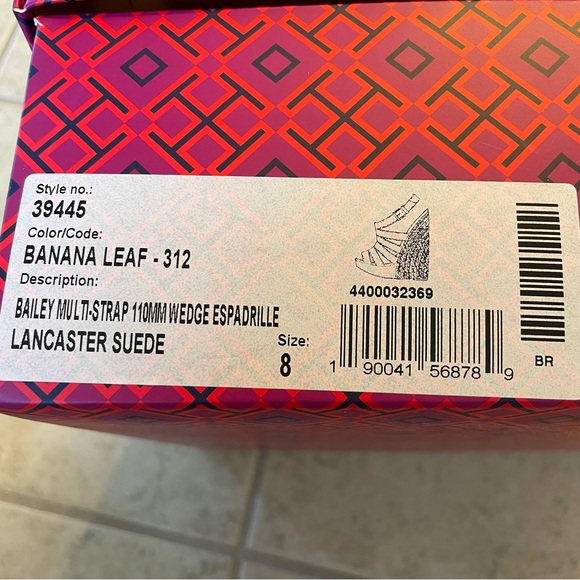 Box Incl Tory Burch Bailey Multi-Strap Espadrille Wedge 110mm Banana Leaf Suede - Picture 11 of 12